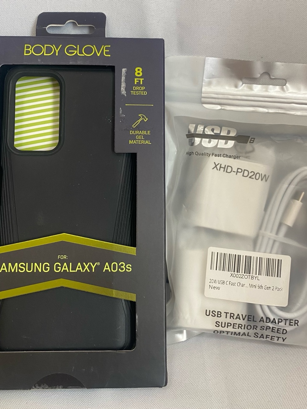 Body Glove Black Samsung Galaxy A03s Case & TWO usb-c to usb-c ADAPTERS & cables